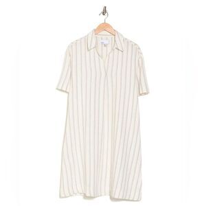 Nordstrom Stripe Short Sleeve Linen Blend Trapeze Dress Sz L